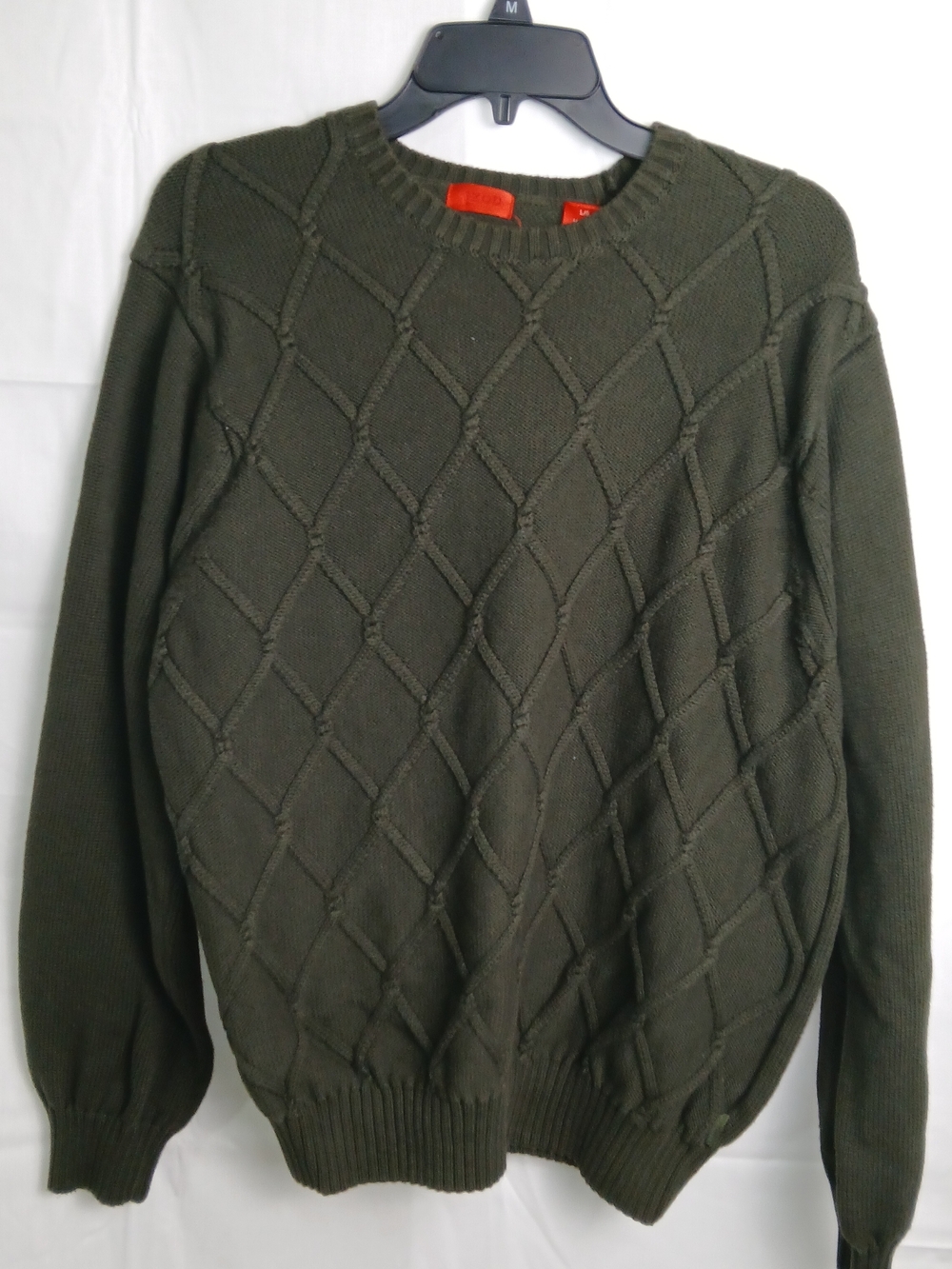 Izod Olive Diamond Knit Crewneck Sweater for Men -‎ Large